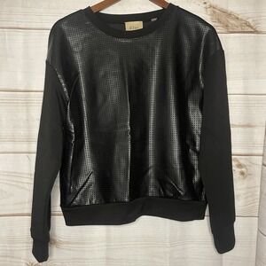 Elie Tahari Long Sleeve Modal Sweatshirt Faux‎ Leather Front Size M